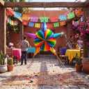 32 Inch Large Star Piata Set with Stick Blindfold Confetti Foldable Mexican Fiesta Piata Rainbow Honeycomb Decorations for Cinco De Mayo Birthday Party Carnival Taco Tuesday