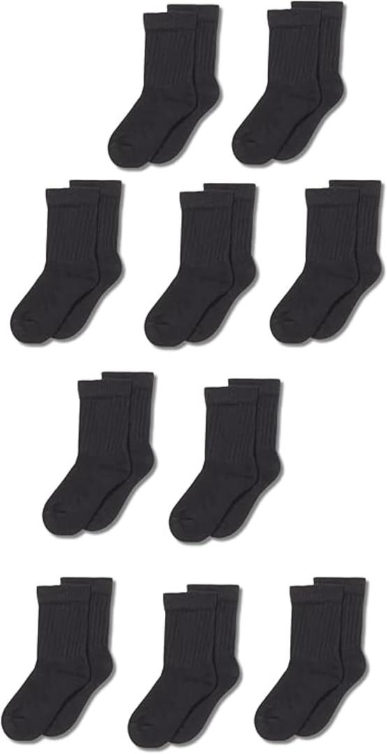 Amazon Essentials Unisex Kids and Toddlers' Cushioned Cotton Crew Socks, 10 Pairs (4-5T, Black)