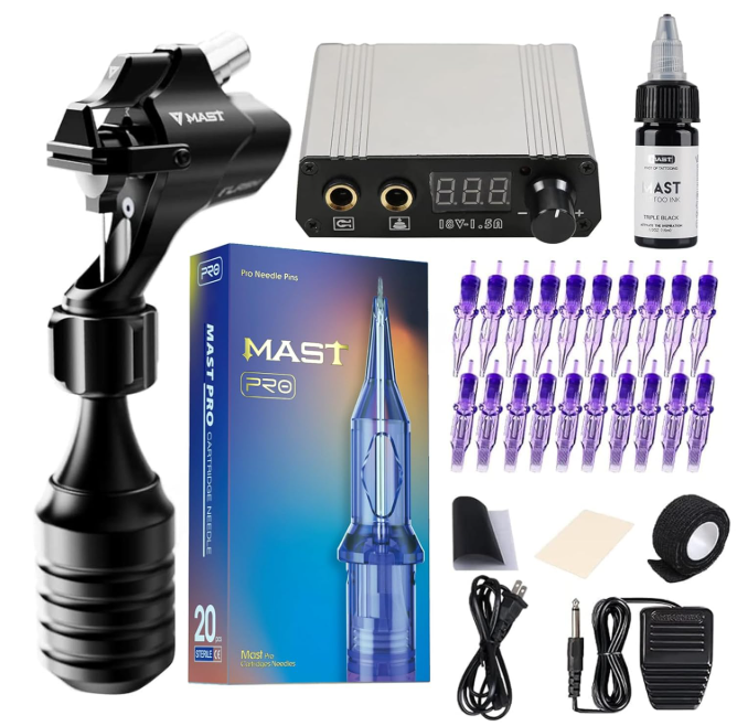 Mast Flash Rotary Tattoo Machine Kit Cartridges Disposable Needles Power Supply TZ450