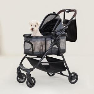 3 in 1 Pet Carrier Stroller with Detachable Carrier, Foldable Dog & Cat Stroller for Small/Medium Dogs up to 33 lbs, Large Storage Bag, Full Window Mesh, One-Touch Dual Brake, Car Seat