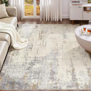 UERMEI 10x14 Area Rug Living Room Rugs - Washable Neutral Modern Abstract Soft Thin Rug Indoor Floor No Slip Rug Carpet for Bedroom Under Dining Table Home Office Decor - Light Brown/Gray