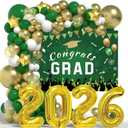Graduation Decorations Class Of 2026: Green and Gold 2026 Graduation Decorations Balloon Arch Kit Congrats Grad Backdrop 136PCS Party Supplies for High School & College Celebrations