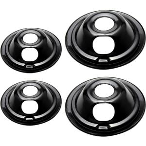 Beaquicy WB31M19 WB31M20 Burner Drip Pan Set 4 Pack - Replacement for GE Hotpoint Range Cooktop-Includes (2) 6-Inch & (2) 8-Inch Electric Stove Drip Pans, Black Porcelain