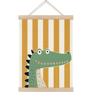 KRHFG Cute Crocodile Nursery Wall Art Poster Framed, Animal Lover Gifts, Trendy Yellow and White Striped Alligator Animal Hanging Canvas Prints Wall Decor for Kids Room Nursery, 12x16 Inch