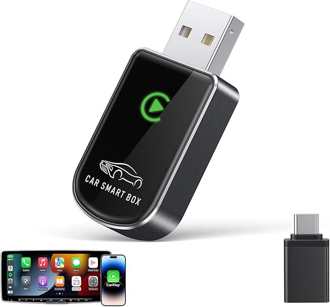 Amzfeel Wireless Carplay Adapter for Apple iPhone, Mini Bluetooth Dongle Convert Factory Wired to Wireless Car Play Plug & Play Auto Connect, Low Latency, GPS Units for Cars 2015+ (Brushed Gery)