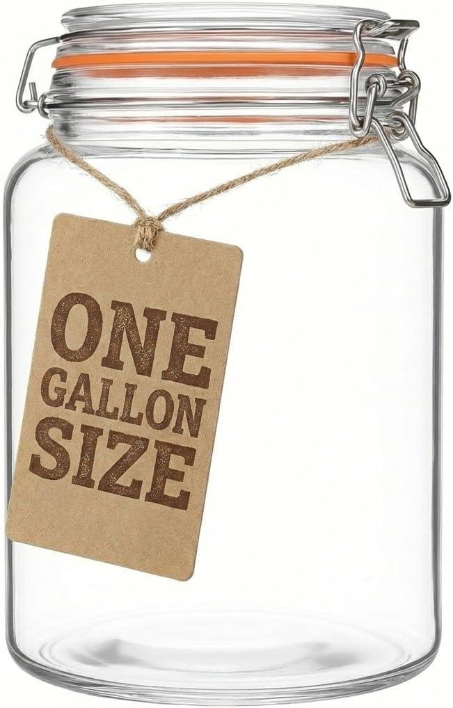 kitchentoolz Large 1 Gallon Glass Mason Jar Extra Wide-Mouth with Hinged Lids, Airtight Leakproof Glass Canning Jars, Container for Preserving, Overnight Oats - Pack of 1