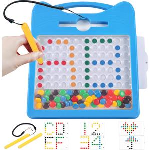 Magnetic Letters and Numbers Set for Toddlers - Magnet Drawing Doodle Board with Beads and 2 Pens, Magnetic Dot Art, Preschool Learning ABC Math for 3 4 5 Years Old Girls Boys (Blue)