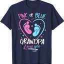 Baby Gender Reveal Grandpa Pink Or Blue Grandpa Loves You T-Shirt, Size XL