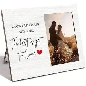 Grow Old Along With Me The Best Is yet To Come Wooden Photo Frame Gift for Couples Newlyweds on Valentine's Day Anniversary Wedding Shower Decoration Picture Frame Home Decor Gifts for Husband Wife