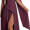 Satin Bridesmaid Dresses for Women with Scarf Off Shoulder Pleated Long Formal Party Dress with Slit (4, Plum)