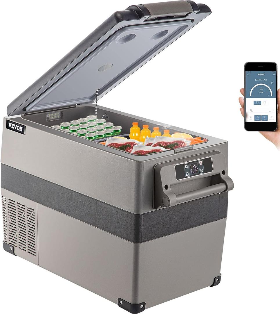 VEVOR 12 Volt Refrigerator, 48 Quart (45L) Fast Cooling Car Fridge, Portable Freezer with App Control (-4~68), 12/24v DC & 110-240v AC for Travel, Truck, Camping and Home Use, Black, 48QT