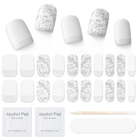 Semi Cured Gel Nail Strips|Works with Any UV/LED Lamps|20 Pcs Gel Nail Stickers|Long-Lasting Two Weeks and Easy to Apply & Remove|White Winter, Pack of 10