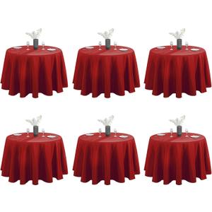 VidaFete Tablecloth 6 Pack 120inch Round Table Cloth Polyester, Stain Wrinkle Resistant Polyester Dining Table Cover for Kitchen Dinning Party Wedding Round Tabletop Buffet Decoration(Red)