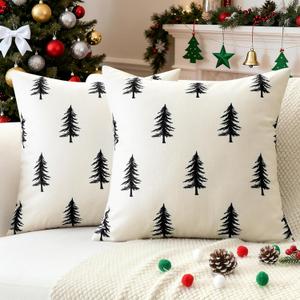 OTOSTAR Christmas Pillow Covers 20x20 Inch Set of 2 Christmas Tree Double Sided Printed Decorative Throw Pillow Covers Winter Holiday Cushion Case Decoration for Home Couch Bed Sofa Decor (Black Tree)