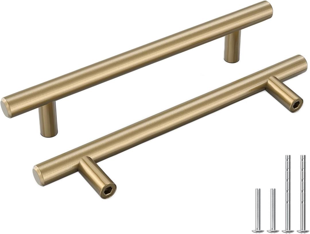 goldenwarm 25 Pack Champagne Bronze Cabinet Pulls Gold Cabinet Handles 5 inch(128mm) Champagne Drawer Pulls Brushed Bronze Drawer Handles Kitchen Bathroom Bedroom Dresser Furniture Hardware (5in Hole Centers)