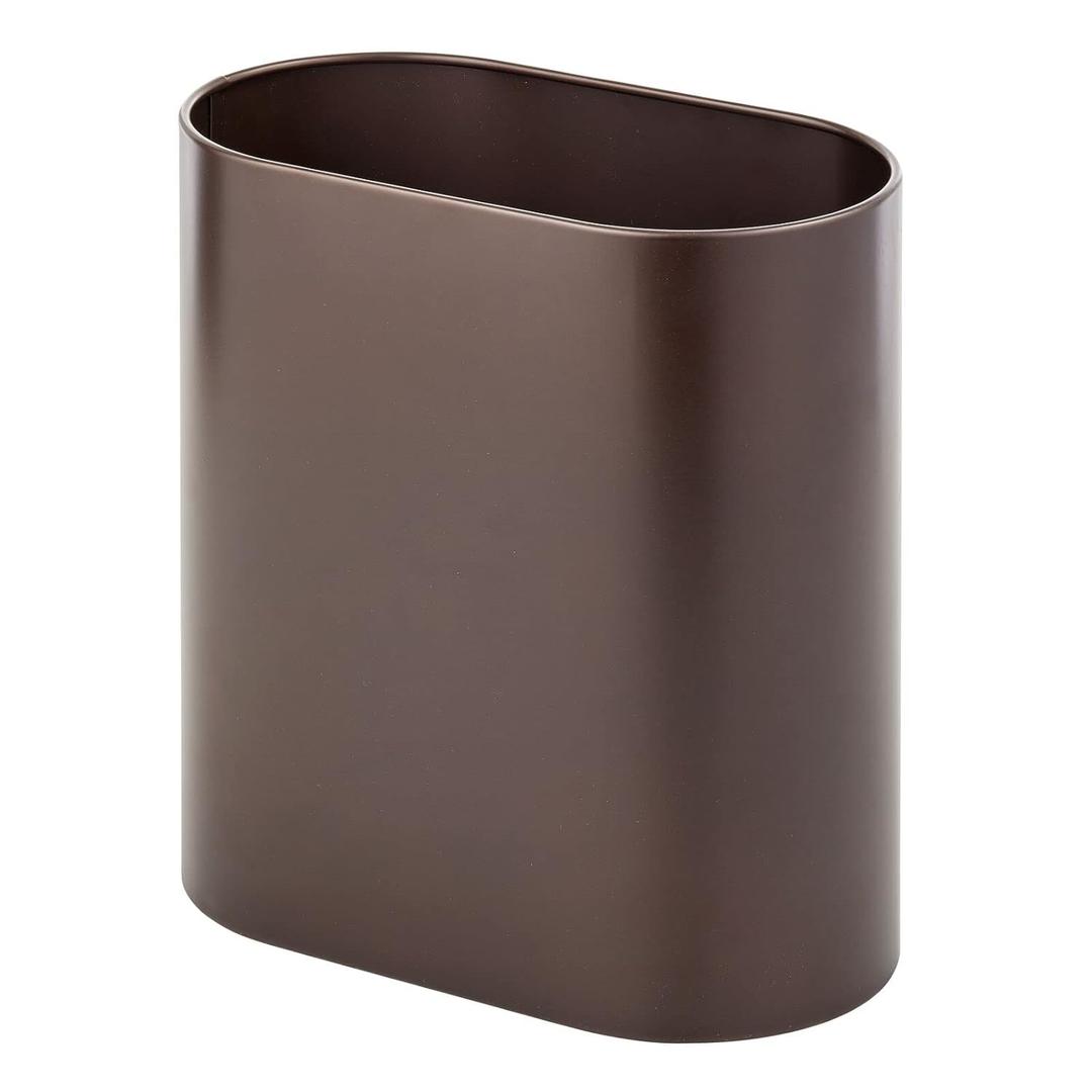 mDesign Slim Pill-Shaped Metal 1.98 Gallon/7 Liter Recycle Trash Can Wastebasket, Garbage Container Bin - Bathroom, Kitchen, Bedroom, Office - Durable Stainless Steel, Mirri Collection, Bronze