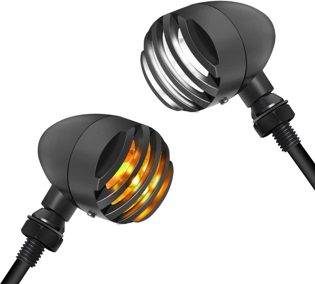 NTHREEAUTO LED Motorcycle Turn Signals Blinkers Smoked Front Running Light Universal Compatible with Harley Sportster Honda Shadow Suzuki Yamaha Kawasaki Vulcan Ninja Bobber 12V Motorbikes