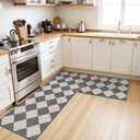 SHACOS 3Pcs Kitchen Rug, Checkered Kitchen Mat for Floor, Washable Non Slip Runner Rug for Hallway Entryway, Kitchen Runner Set for Kitchen, Front of Sink (17"x30"+17"x47"+17"x59", Grey/White)