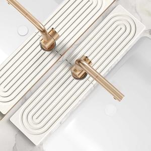 Large Faucet Mat for Kitchen Sink - Stone Drying Mat for Kitchen Counter, Diatomite Fast Drying Stone Sink Tray, Super Absorbent, Stylish Decor and Protector for Bathroom (Light Grey, 23.6" x 5.5")