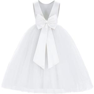 ekidsbridal V-Back Satin Flower Girl Dress Toddler Communion Gown Formal Dresses 219 (White) Size 6