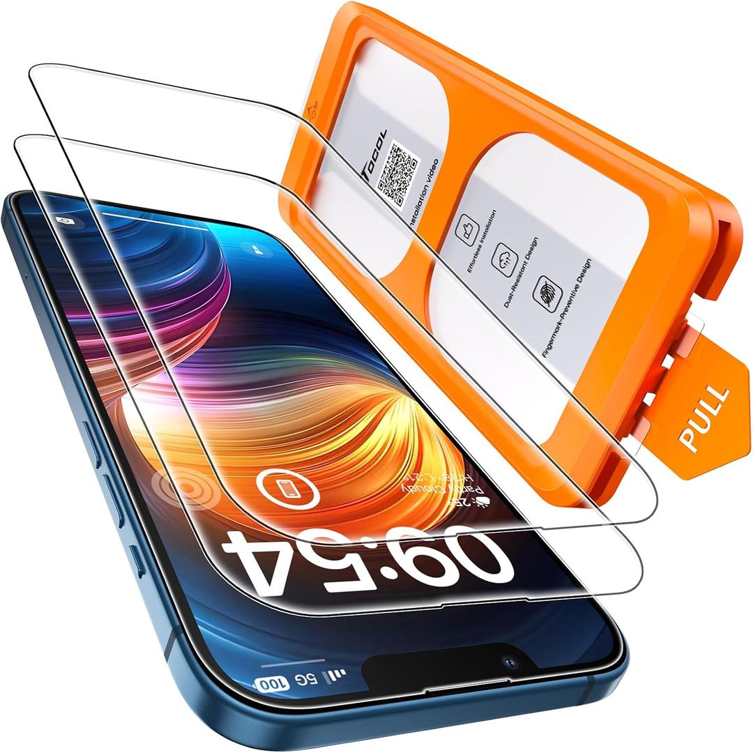TOCOL for iPhone 13 Screen Protector/iPhone 16e Screen Protector 9H Hardness Military Grade Shatterproof HD Tempered Glass Full Coverage Easy Installation 2 Pack (Clear)