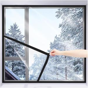 Transparent Film with Adhesive Straps Black  Dustproof,Windproof,Mute,High Transparent,Easy to Maintain for All Window Types,Easy to Install