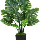 UPBUD Artificial Monstera Deliciosa Plant, 5FT Fake Monstera Tree with 12 Lifelike Leaves & Black Pot, 60in Tall Faux Floor Trees Fake Plants for Indoor Office Porch Living Room Windowsill Decor