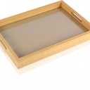 Rattan Rectangular Service Trays, Leather Surface Tray Food Drinks Tray,with Handles for Coffee Table, Breakfast, Dinner & Bar,Kitchen,Party15.311.51.8inch