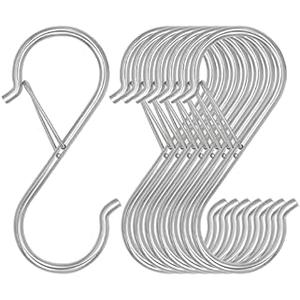 Waitkey 8 Pack S Hooks for Hanging, 3.5 inch Heavy Duty S Hooks with Safety Buckle S Shaped Hooks Kitchen Pot Rack Hooks Closet Hooks for Hanging Plants, Clothes, Kitchen Utensil, Bags (Silver)