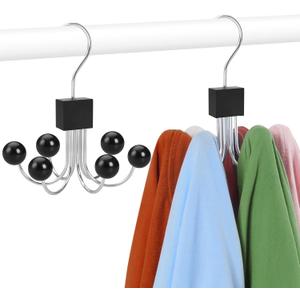 TOPIA HANGER Sweatshirt Hangers 2-Pack with 6 Wooden Balls, Purse Hanger, Scarf Hanger, Wooden Closet Hooks, Handbag Organizer, Bra Hanger, Accessory Organizers for Scarf, Tanktop, Hat, Hoodie CT82B (Black)