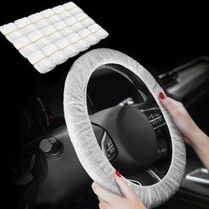 100 Pcs Disposable Steering Wheel Cover Non Woven Waterproof Car Steering Wheel Protectors with Elastic Trims Anti Slip Universal for Automotive Car Trucks Accessories