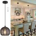 Ayshwill Dec Black Woven Boho Chandelier Wicker Rattan Dome Pendant Light Fixture for Dining Room Bedroom Kitchen Island (Bulb Included) (8.7" Black)