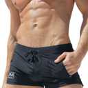 JOCKMAIL Men's Swimming Shorts Sexy Men's Swimsuits Swim Boxer Briefs Bathing Suits Mens Swim Briefs with Pouch (US, Alpha, X-Large, Regular, Regular, Black)