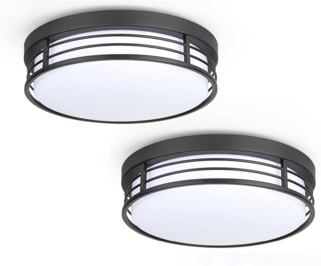WISBEAM 13 Inch LED Ceiling Lighting Fixture, 23W Black Flush Mount Ceiling Light with 5CCT(2700K/3000K/3500K/4000K/5000K), Dimmable LED Light Ceiling Mount for Kitchen Bathroom Hallway, 2 Packs