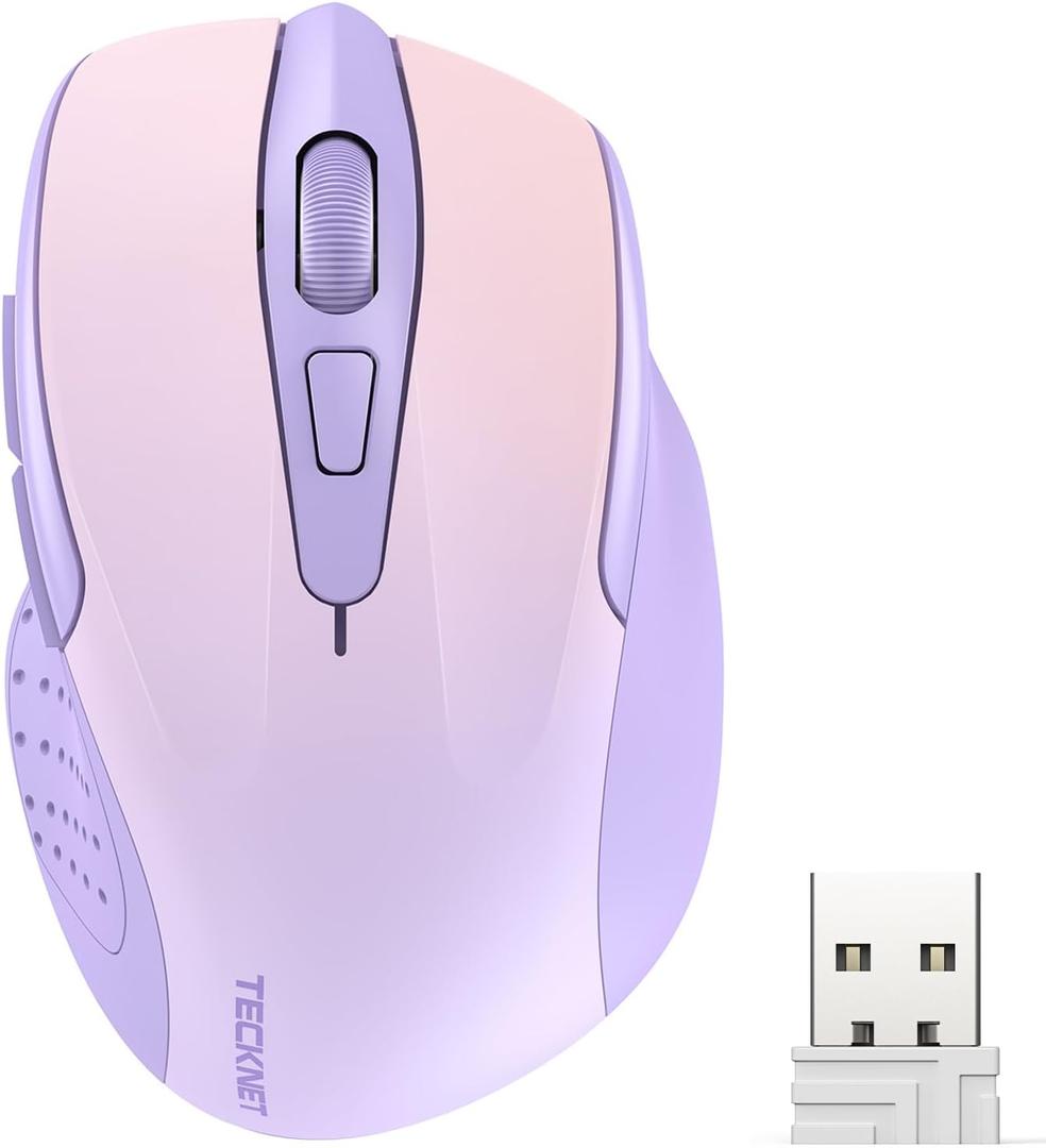 TECKNET Wireless Mouse, 2.4G Ergonomic Optical Mouse, Computer Mouse for Laptop, PC, Computer, Chromebook, Notebook, 6 Buttons, 24 Months Battery Life, 4000 DPI, 6 Adjustment Levels (Gradient Lavender)