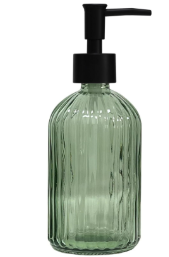 Green Glass Soap Dispenser Set with Black Pump, 13.5oz Refillable Liquid Hand Soap Dispenser, Lotion Dish Soap Dispenser for Modern Home Decor, Bathroom, Kitchen Countertop, Hotel(2 Pack)