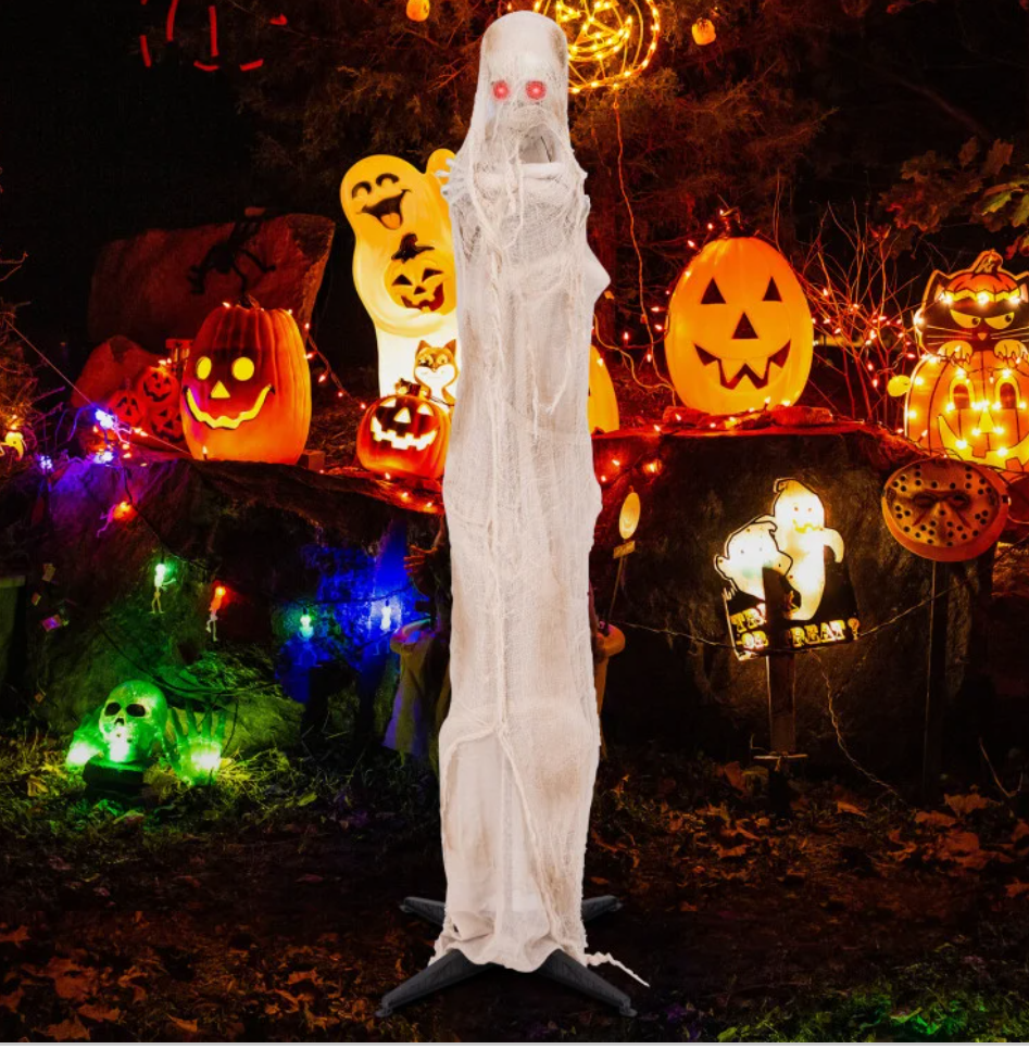 Tangkula 6 FT Halloween Animated Standing Mummy, Life Size Animatronic Mummy with LED Red Glowing Eyes, Posable Body, Sound Activation, Indoor Outdoor Halloween Decoration Prop