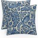 Pillow Perfect Floral Throw Pillow, Large - 18.5" x 18.5", Tucker Resist Indigo 2 Count