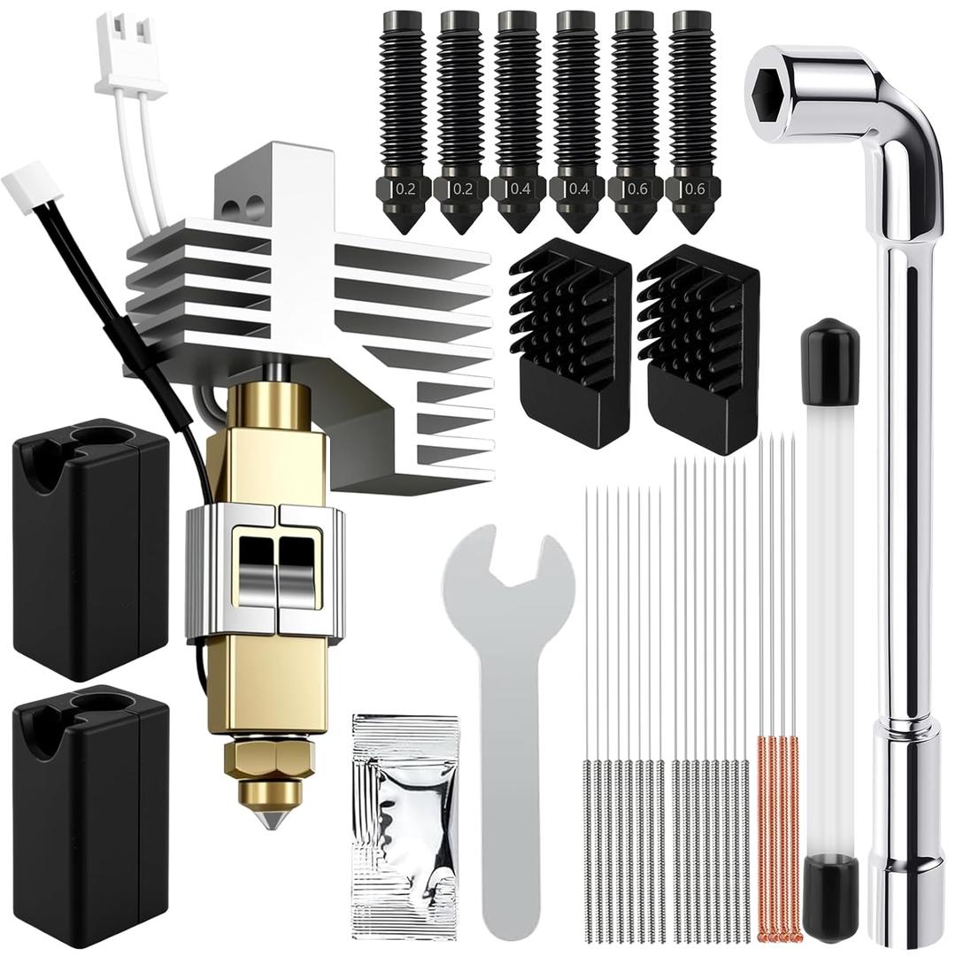 Hotend Kit for Elegoo Centauri Carbon, Upgrade 3D Printer Extruder Hot End with 0.2/0.4/0.6mm Hardened Steel Nozzle Replacement Print Head Heat Sink Hotend for Elegoo Centauri Carbon 3D Printing