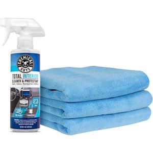 Chemical Guys Total Interior Cleaner and Protectant, 16 Fl Oz + 3 Pack of Microfiber Towels (Safe for Cars, Trucks, SUVs, Jeeps, Motorcycles, RVs & More)