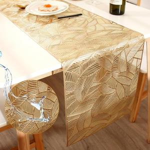 FAVE Gold Table Runner 72 inches Long Heat Resistant Hallowed-Out Vinyl Waterproof Washable Dinning Runner for Wedding, Banquet, Birthday, Party, Restaurant(Gold Rectangle)