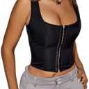 SOLY HUX Women's Y2K Vintage Strapless Overbust Corset Top Corset Boned Lace-Up Back Bodyshaper Crop Bandeau Top S