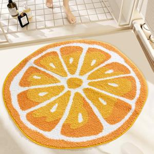 Fruit Round Rug 2.6ft, Delicious Orange Bath Mat with Soft & Non-Slip, Ultra Absorbent Microfiber Shaggy Door Mat, Machine Washable Bath Rug Carpet for Toilet Bathtub Bedroom (Round Orange)