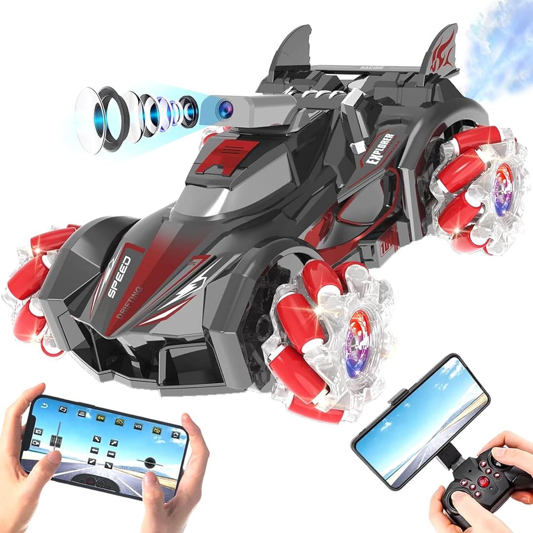 Yasola RC Car with Camera for Kids, Remote Control 360 Rotating High Speed Stunt Vehicle Toy for Boys and Girls, Rechargeable Racing Drift Cars with Flashing Lights and Dynamic Sound for Adults