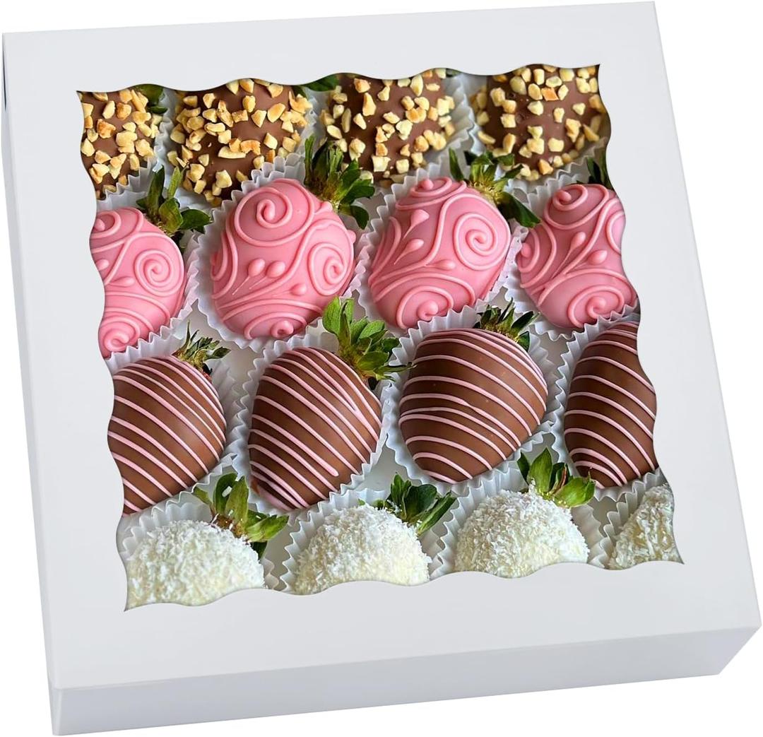 20 Pack Pie Boxes 10x10x2.5 Inch White Bakery Boxes with Window Cookie Box Chocolate Covered Strawberries Box for Christmas Valentine's Mother's Day