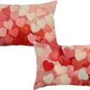 2 x Valentines Lumbar Pillow Covers 12x20 Inch Set of 2 Red Pink White Heart Love Throw Pillow Cases Valentine's Day Home Decorative Cushion Covers for Sofa Couch Bed Decor Wedding Anniversary