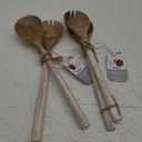 Folkulture Salad Servers or Salad Tongs, Wooden Utensils for Serving Salad, 12-inch Spoon and Fork Set, Mango Wood, White 2 Pair