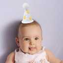 First Birthday Party Hat with Yellow Daisies, White Cone with Pom Pom, 1st Birthday Celebration