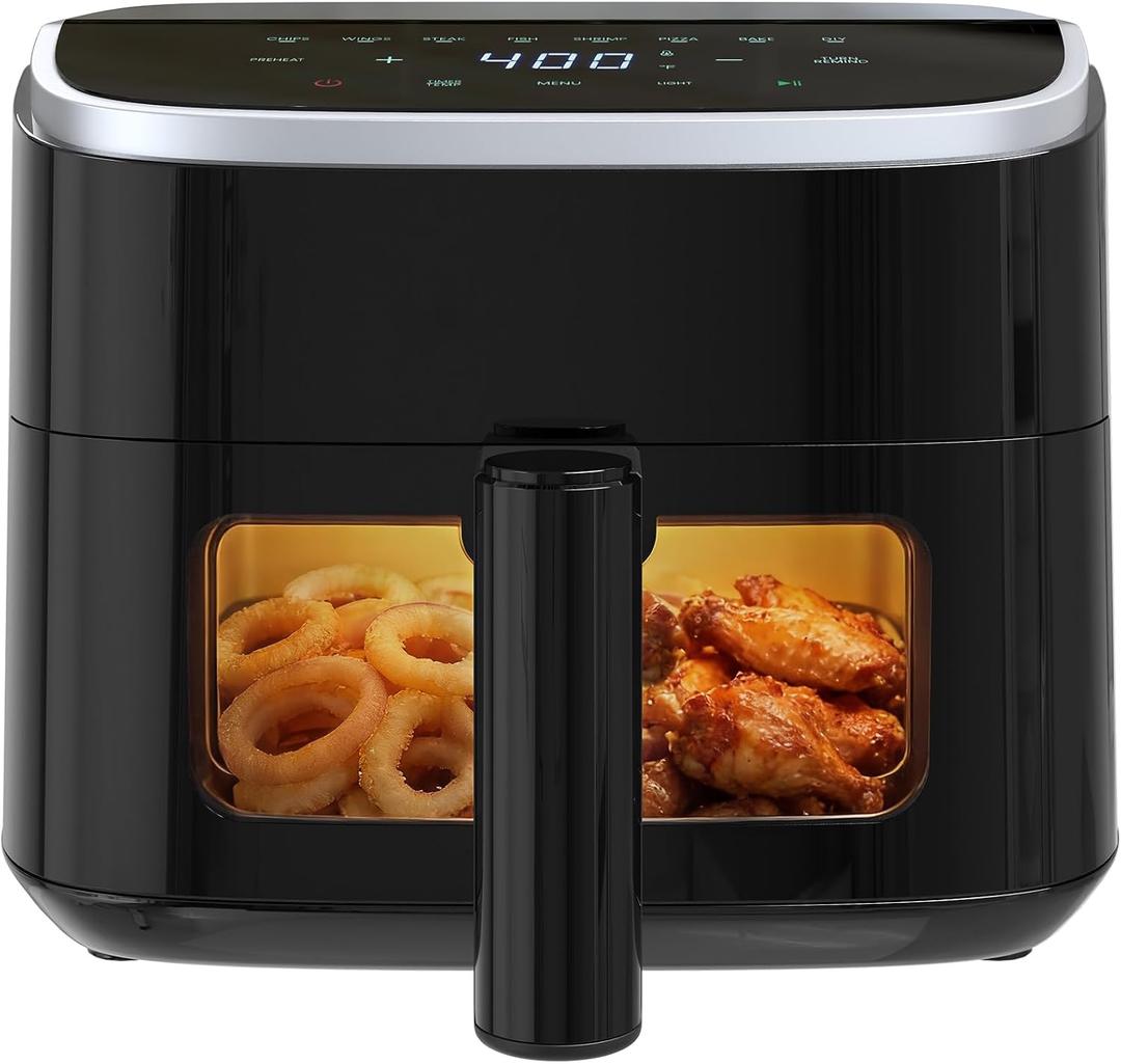 OLIXIS 4QT Air Fryer with Visible Window, 1500W Digital Touchscreen Air Fryer with 8 Presets, Auto Shut Off & Nonstick Dishwasher Safe Basket, 60-Min Timer, Max 400F, Black