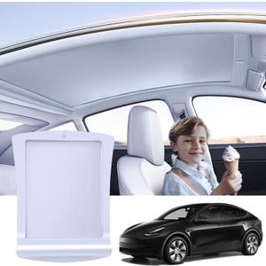 Electric Sunshade Roof for Tesla Model Y, Retractable Sunshade Roof Heat Insulation Glass Roof for Tesla Model Y 2019~2024, 5 Layer 99.9% UV Protection, Interior Gray Hidden Wires